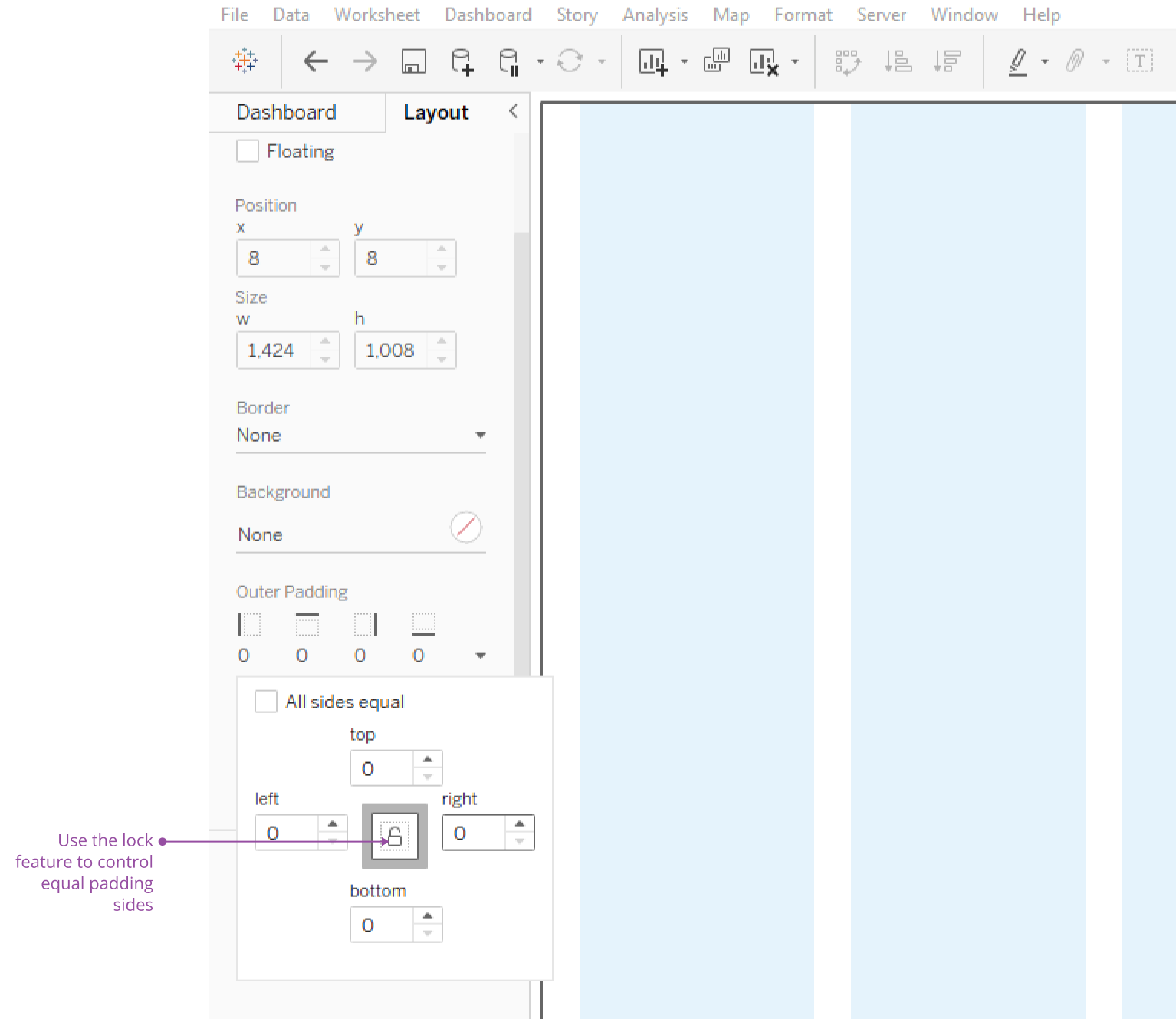 Configure the padding by locking and unlocking